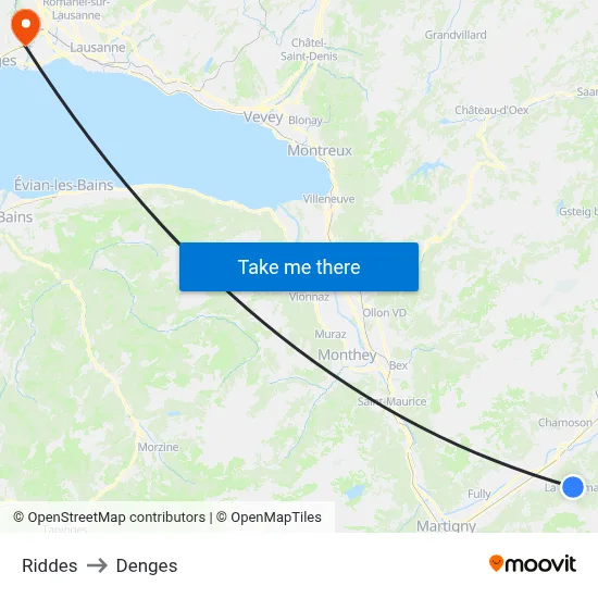 Riddes to Denges map