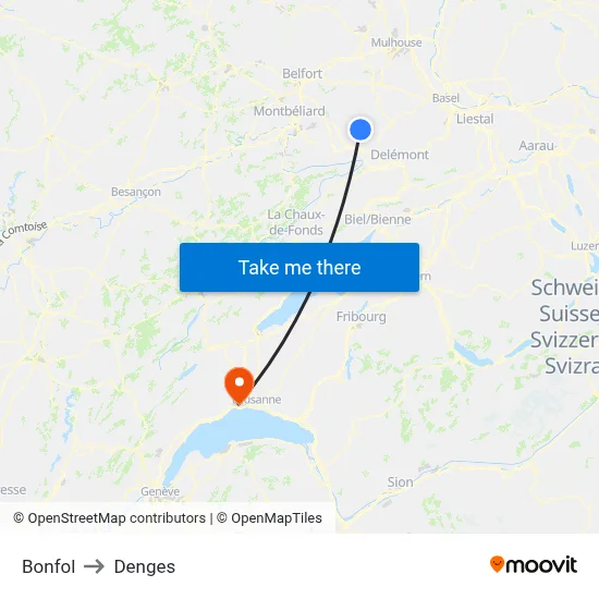 Bonfol to Denges map