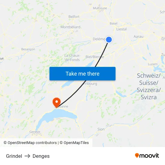 Grindel to Denges map