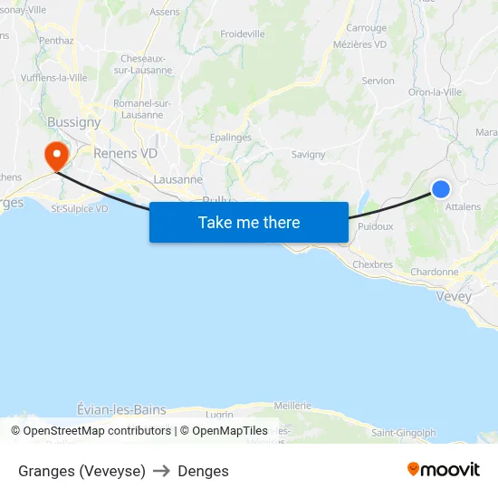 Granges (Veveyse) to Denges map