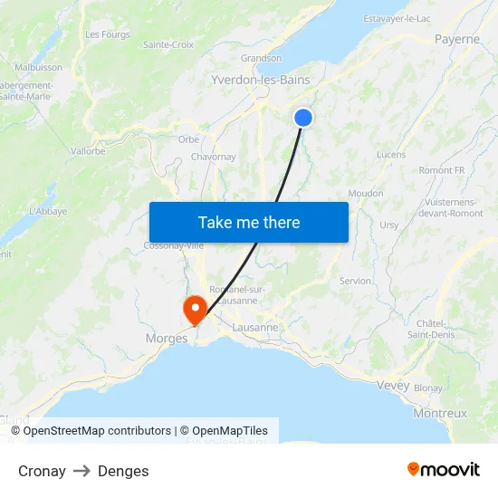 Cronay to Denges map
