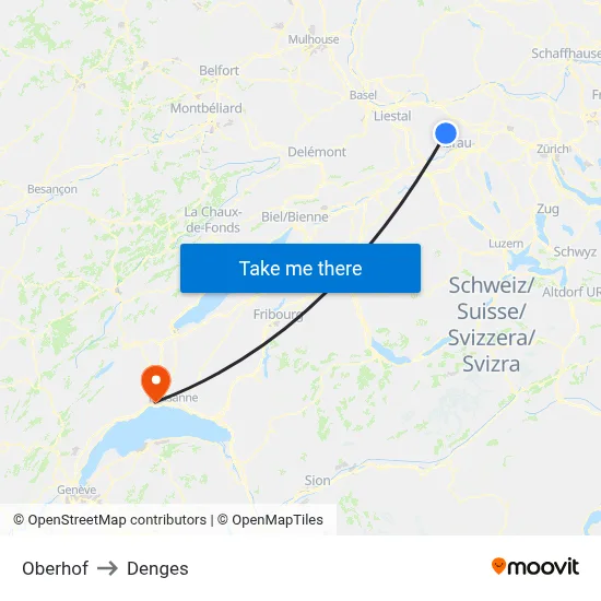 Oberhof to Denges map