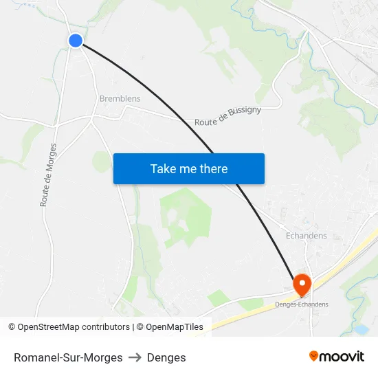 Romanel-Sur-Morges to Denges map