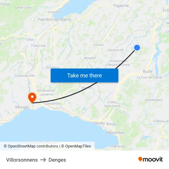 Villorsonnens to Denges map