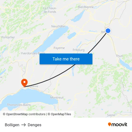 Bolligen to Denges map