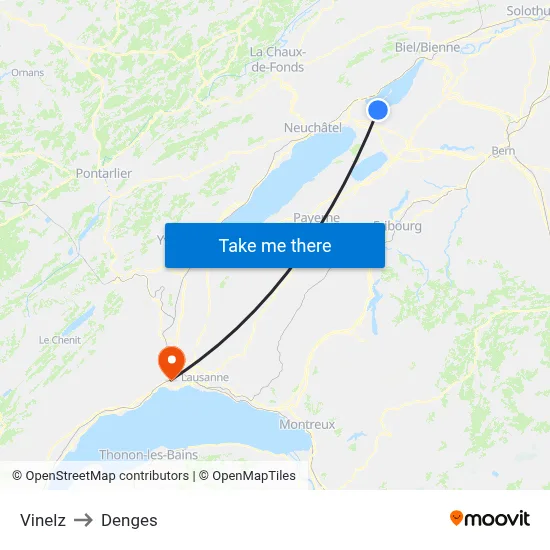 Vinelz to Denges map