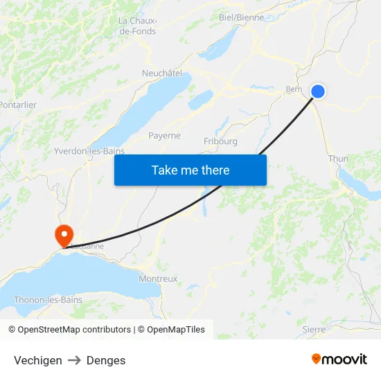 Vechigen to Denges map