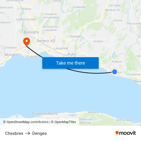 Chexbres to Denges map