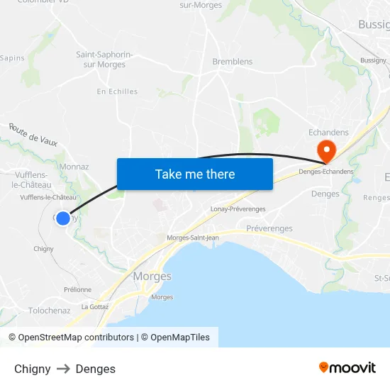 Chigny to Denges map