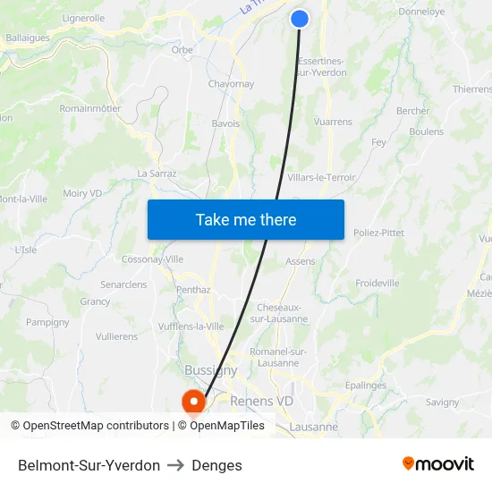 Belmont-Sur-Yverdon to Denges map