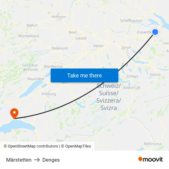 Märstetten to Denges map