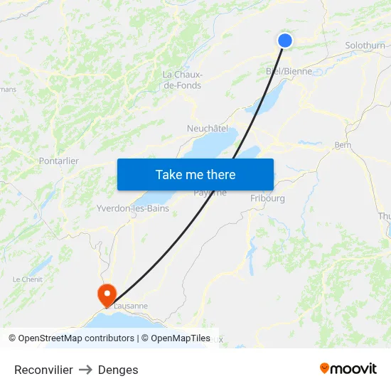 Reconvilier to Denges map