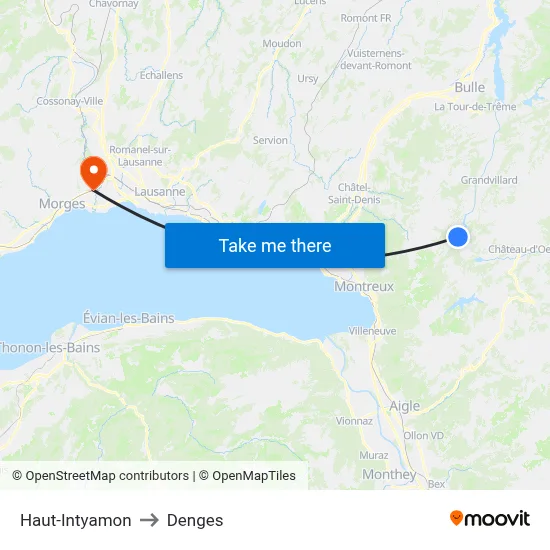 Haut-Intyamon to Denges map