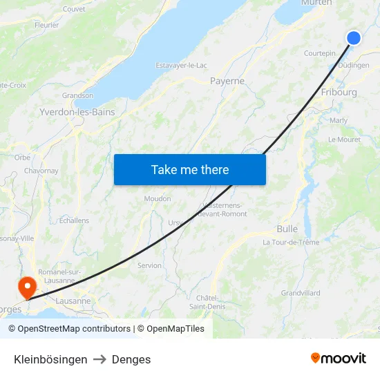 Kleinbösingen to Denges map