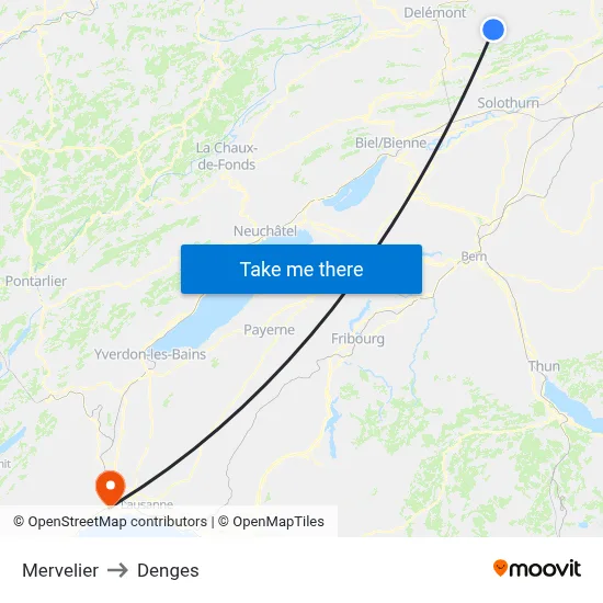 Mervelier to Denges map