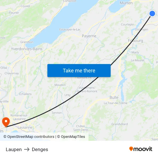 Laupen to Denges map
