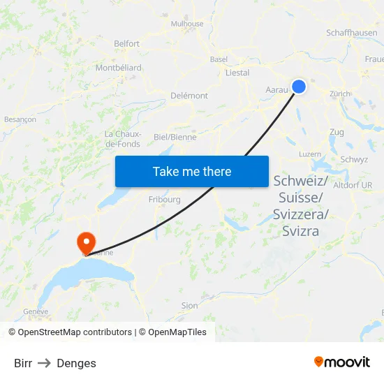 Birr to Denges map