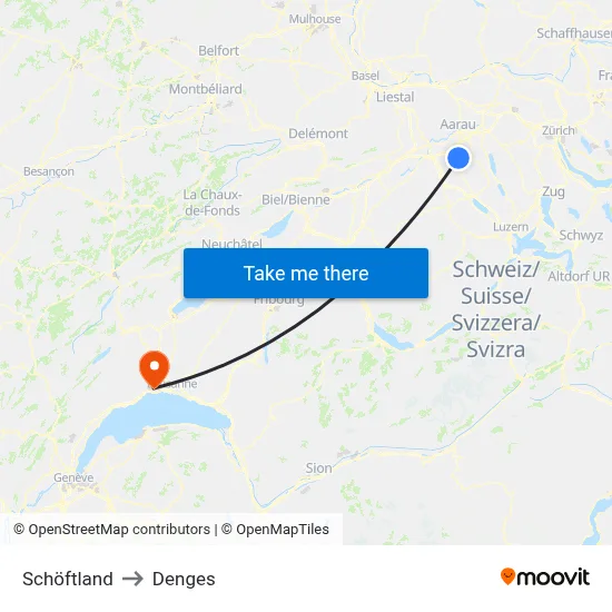 Schöftland to Denges map