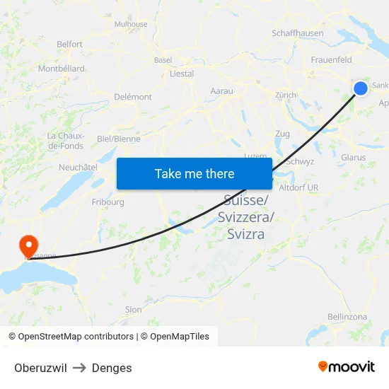 Oberuzwil to Denges map