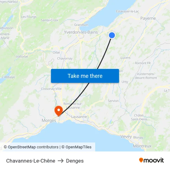 Chavannes-Le-Chêne to Denges map