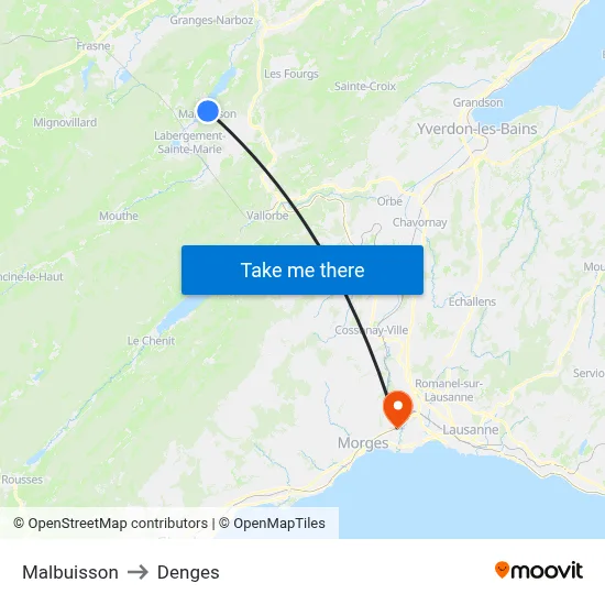 Malbuisson to Denges map