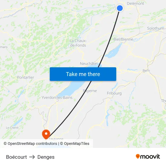 Boécourt to Denges map