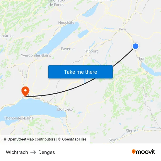 Wichtrach to Denges map
