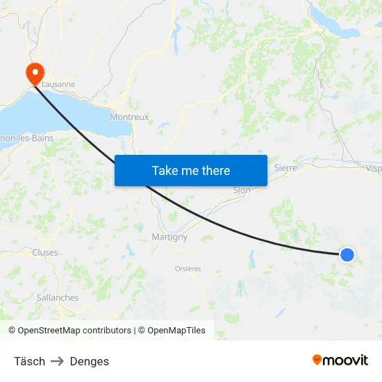 Täsch to Denges map