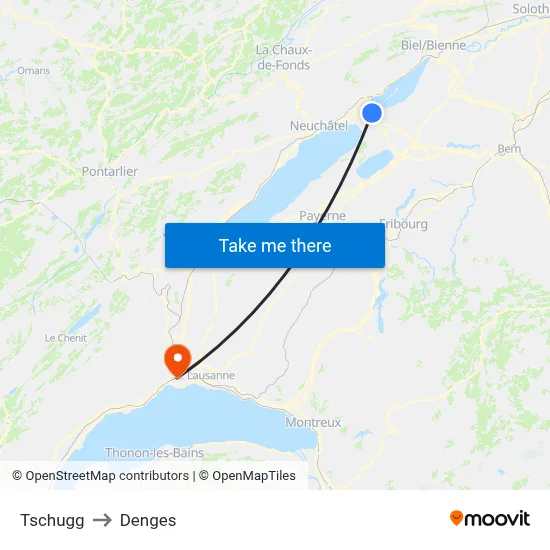 Tschugg to Denges map