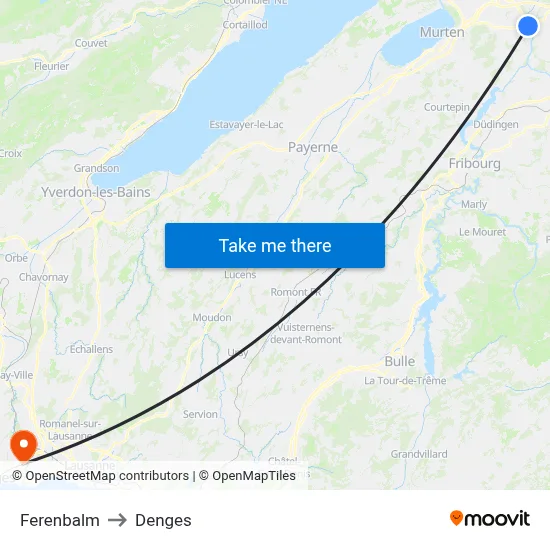 Ferenbalm to Denges map