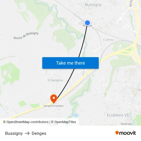 Bussigny to Denges map