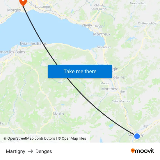 Martigny to Denges map