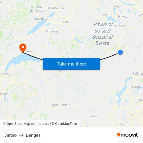 Airolo to Denges map