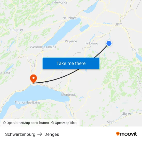 Schwarzenburg to Denges map