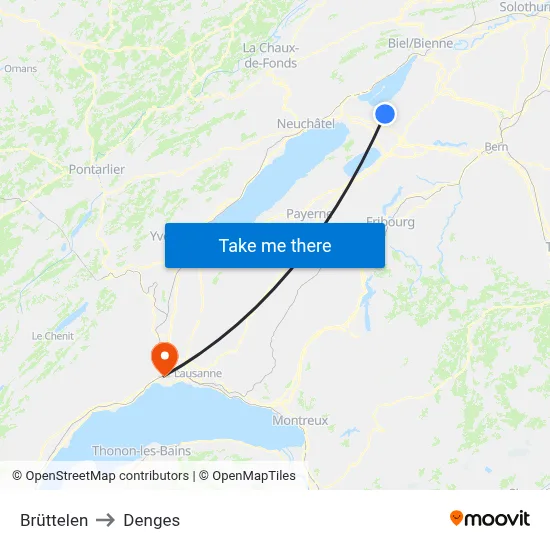 Brüttelen to Denges map