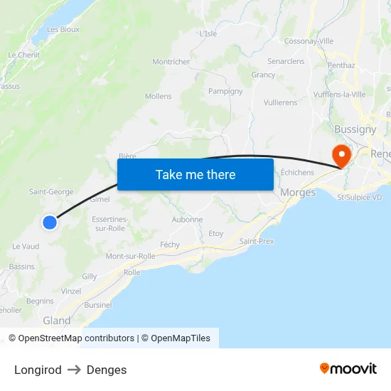 Longirod to Denges map