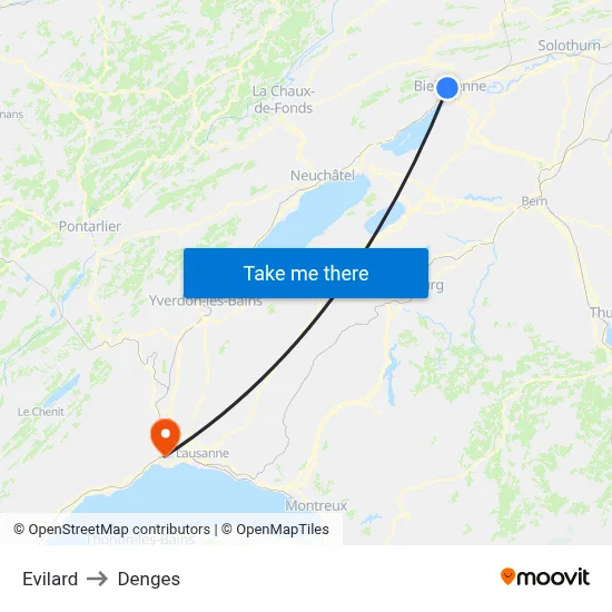 Evilard to Denges map