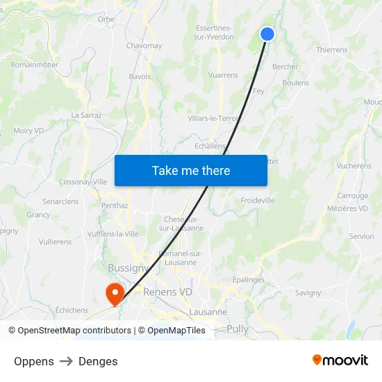 Oppens to Denges map
