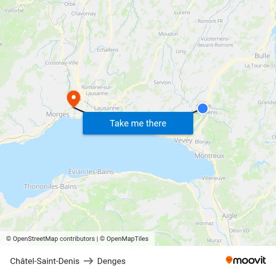 Châtel-Saint-Denis to Denges map