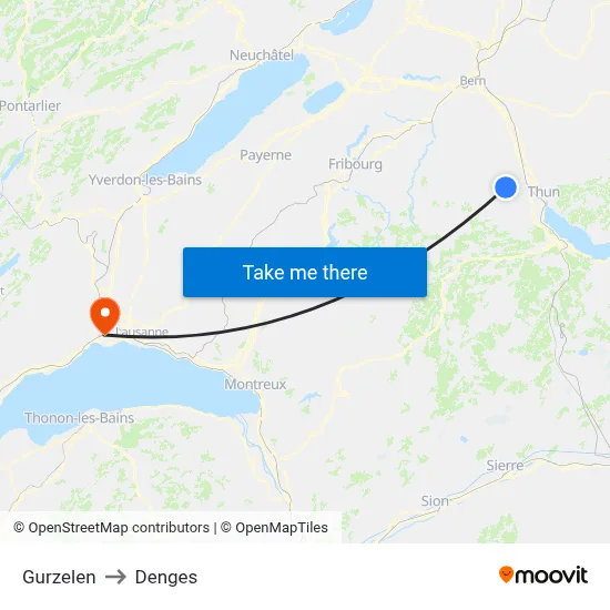 Gurzelen to Denges map