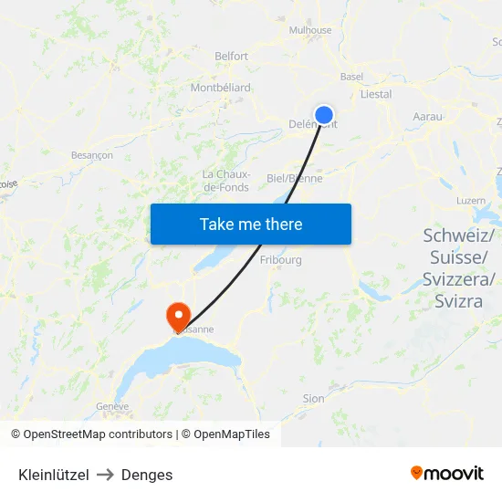 Kleinlützel to Denges map
