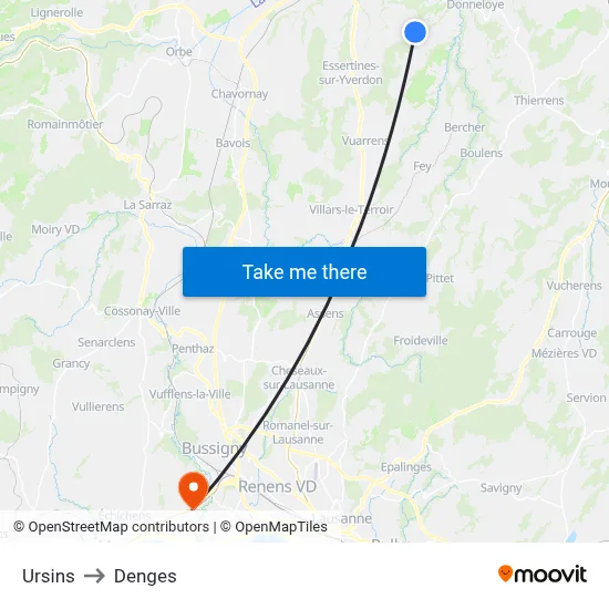 Ursins to Denges map