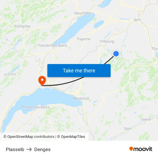 Plasselb to Denges map