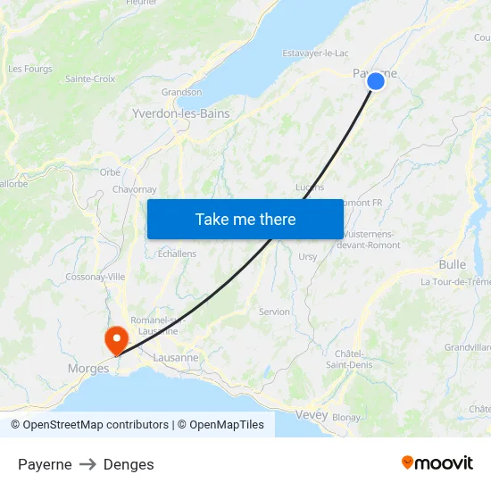 Payerne to Denges map