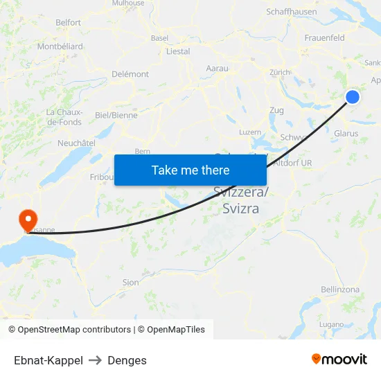 Ebnat-Kappel to Denges map