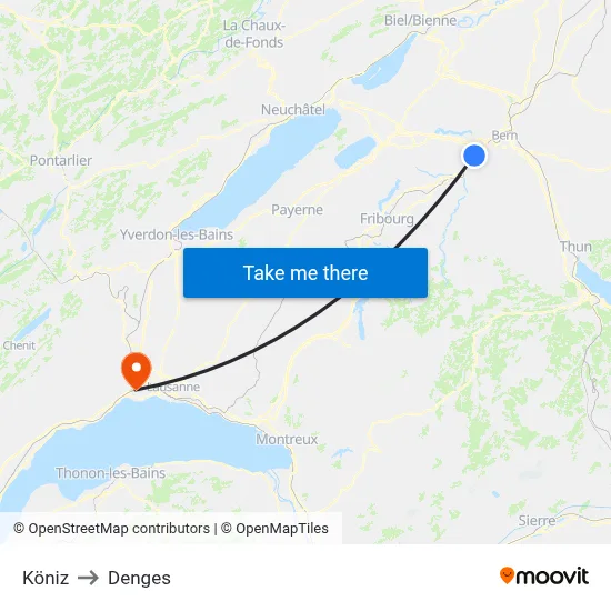 Köniz to Denges map