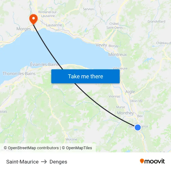 Saint-Maurice to Denges map