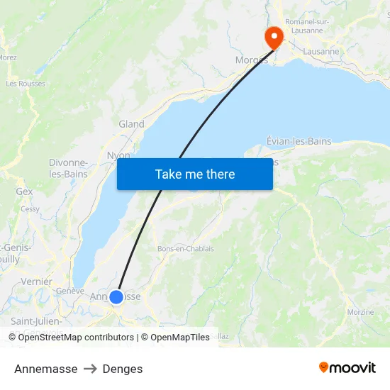 Annemasse to Denges map