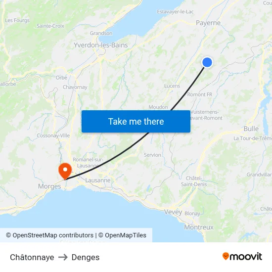 Châtonnaye to Denges map
