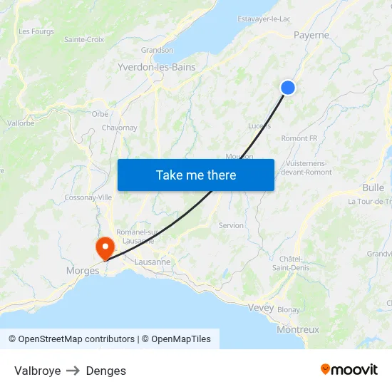 Valbroye to Denges map